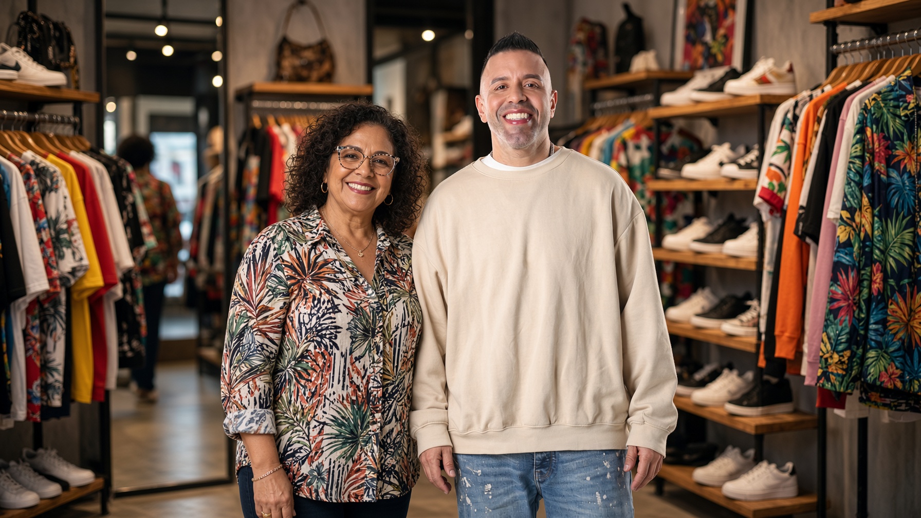 Molusco junto a una comerciante en su tienda